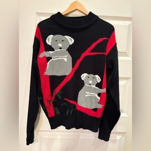 Vintage 80's Directions Black Koala On Bamboo Sweater Size Large Grannycore